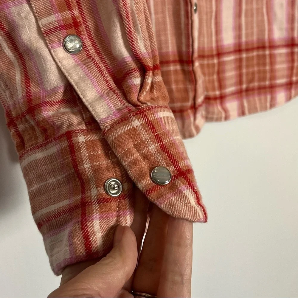 J. Crew Women’s Pink Plaid Flannel Pearl Snap Western Shirt Cowgirl Core Y2K